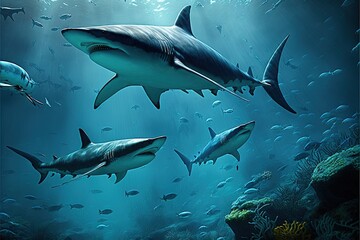 Fototapeta premium Marine Sharks Ocean Generative AI