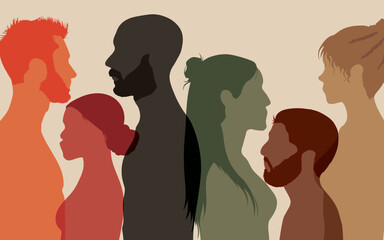 A group of people talking. Exposure, conference, or debate. Friends compare or discuss. Interaction between crowds. 