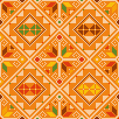 Filipino traditonal embroidery inspired vector seamless pattern - Yakan cloth design, geometric textile or fabric print design from Philippines
