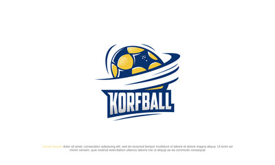 illustration vector graphic logo designs. pictogram badge style logo for KORFBALL. modern, sporty, masculine