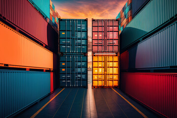 Fototapeta Background cargo in containers freight ships for import export business. Generative AI obraz