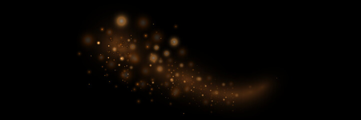 Christmas light effect. Sparkling magical dust particles.The dust sparks and golden stars shine with special light.