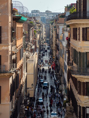 Top view of Via dei Condotti, a street in Rome famous for its luxury shops - 558623587