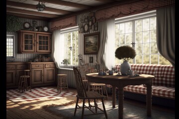 Retro rustic American farmhouse cottage interior 