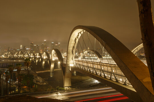 Brand New Sixth Street Bridge In The Arts District Of Downtown Los Angeles With Futuristic Motion Blur