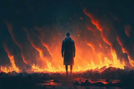 human fire man illustration generative ai