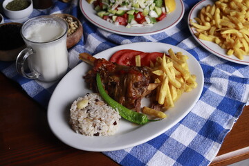 beef steak with rice and vegetables