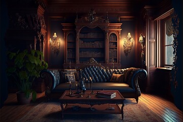 Gothic victorian style luxury mansion interior 
