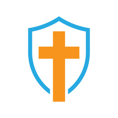 Obraz premium Shield icon. Church icon. Shield icon with christian cross symbol. Vector illustration.