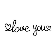 Love you lettering doodle style vector illustration isolated on white background