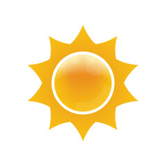 Sun icon. 3d sunshine sign. Summer, hot or heat symbol. Vector illustration.