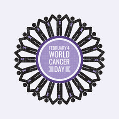 World Cancer Awareness Day - February 4th. People with ribbons around the globe. Vector illustration design.