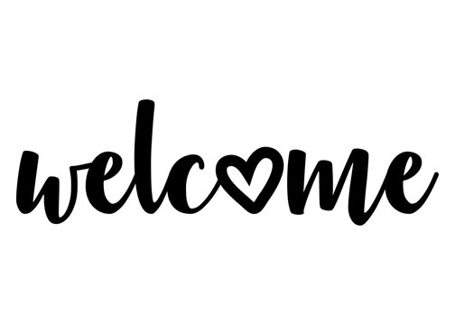 Letras de la palabra welcome con coraz&oacute;n en lugar de letra o. Texto manuscrito welcome