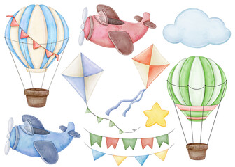 Air transport cute watercolor clip art