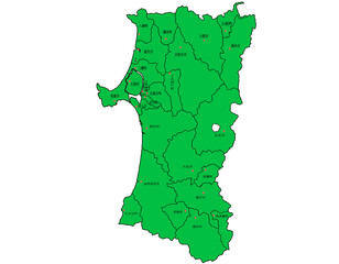 秋田県　地図　緑　イラスト