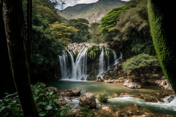 Mexico's Casca de Texolo Waterfall. Generative AI