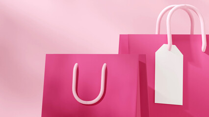rendering 3d empty scene pink shopping bag in landscape valentine gift theme poster