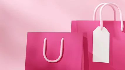 Gartenposter Rosa rendering 3d empty scene pink shopping bag in landscape valentine gift theme poster