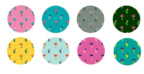 Set of abstract colorful circles with wildflowers