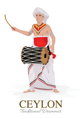 Sri Lankan Traditional Drummer, Kandy, Sri Lanka, Asia, Vector Illustration Art
