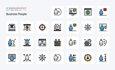25 Business People Line Filled Style icon pack. Vector iconography illustration