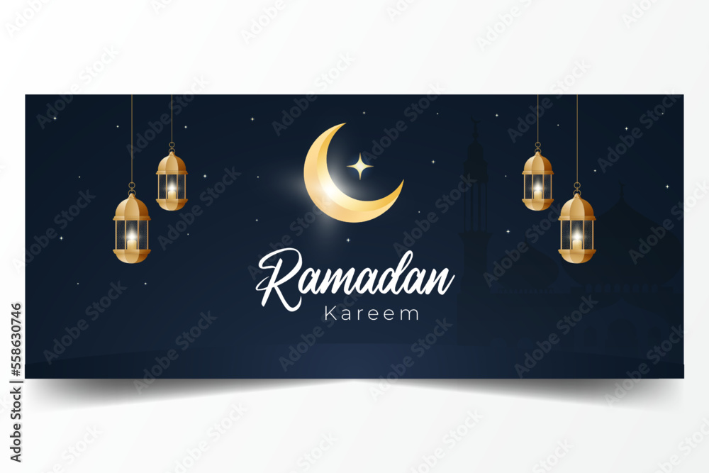 Wall mural Horizontal banner of Ramadan Kareem coming night illustration