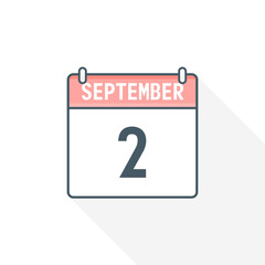 2nd September calendar icon. September 2 calendar Date Month icon vector illustrator