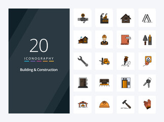 20 Building And Construction line Filled icon for presentation. Vector icons illustration
