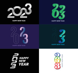Big Collection of 2023 Happy New Year symbols. Cover of business diary for 2023 with wishes. Vector New Year Illustration