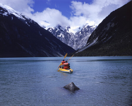 Sea Kayaking on Lago Cachorro in the Peruvian Andes.