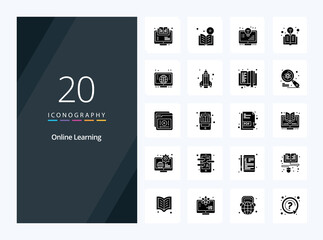 Fototapeta na wymiar 20 Online Learning Solid Glyph icon for presentation. Vector icons illustration