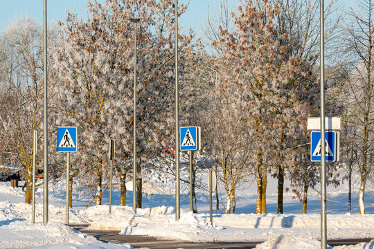 The image of a pedestrian crosswalks during winter season