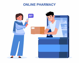 Online pharmacy and medicine with a medical app. Customer Buying medicines online concept.