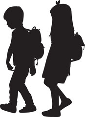 Silhouettes of a children with a backpack .	 - 558633989