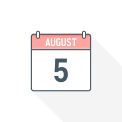 Fototapeta premium 5th August calendar icon. August 5 calendar Date Month icon vector illustrator