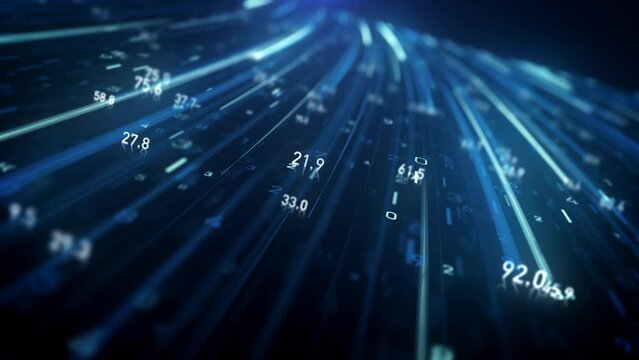 Big Data Digital Business Hi-tech Background/ 4k animation of an abstract wallpaper big data business digital technology background including connected lines and numbers matrix styled flowing with dep