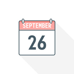 26th September calendar icon. September 26 calendar Date Month icon vector illustrator