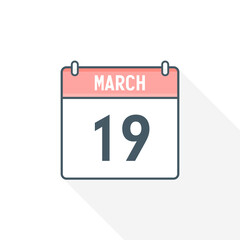 19th March calendar icon. March 19 calendar Date Month icon vector illustrator