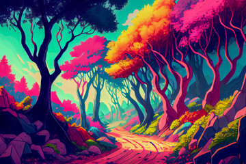 Obraz na płótnie Canvas Fairytale fantasy forest, ai illustration