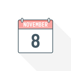 8th November calendar icon. November 8 calendar Date Month icon vector illustrator