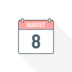 8th August calendar icon. August 8 calendar Date Month icon vector illustrator