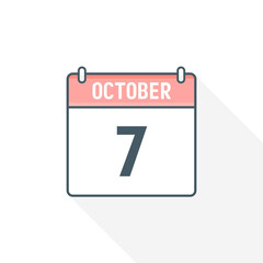 7th October calendar icon. October 7 calendar Date Month icon vector illustrator