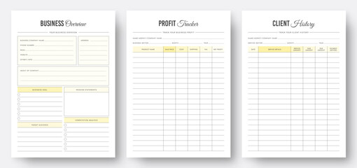 Printable business planner template. Business overview template. Profit Tracker Template. Client History Tracker. Business management planner. Minimalist planner pages templates. Set of Planners.
