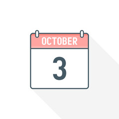 3rd October calendar icon. October 3 calendar Date Month icon vector illustrator