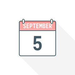Fototapeta premium 5th September calendar icon. September 5 calendar Date Month icon vector illustrator