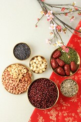 Raw Ingredients of Laba Porridge or Patjuk Dongji, Red Adzuki Congee - obrazy, fototapety, plakaty
