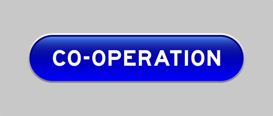 Blue color capsule shape button with word co-operation on gray background