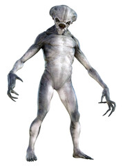 Illustration of an alien standing in an attack position with long arms out isolated on a white background.