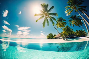 Fototapeta na wymiar Swimming in the summer sky bungalow palms. Generative AI
