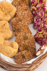 Gulab Gajak Mithai, Pista Gazak, Til Patti Or Papdi, Til Laddu Or Ladoo, Revdi And Rewri Made Of Tilgul, Mungfali, Sesame Seed, Jaggery Gud, Badam And Pista For Makar Sankranti Or Lohri Celebration